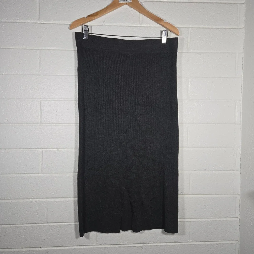 Tahari Ribbed Knit Midi Skirt Charcoal Gray Large 16-20 Office Lounge Casual‎ - Picture 4 of 7